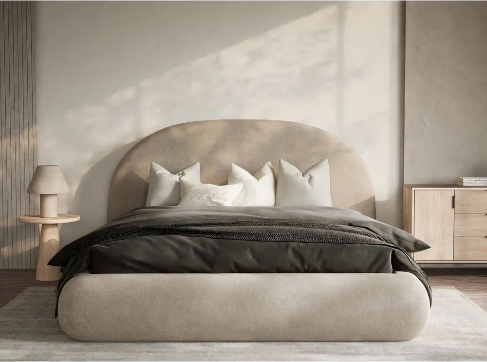Béžová čalúnená dvojlôžková posteľ s úložným priestorom s roštom 180x200 cm Maumere – Maison de Rêve