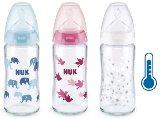 NUK Sklenená dojčenská fľaša NUK First Choice s kontrolou teploty 240 ml ružová