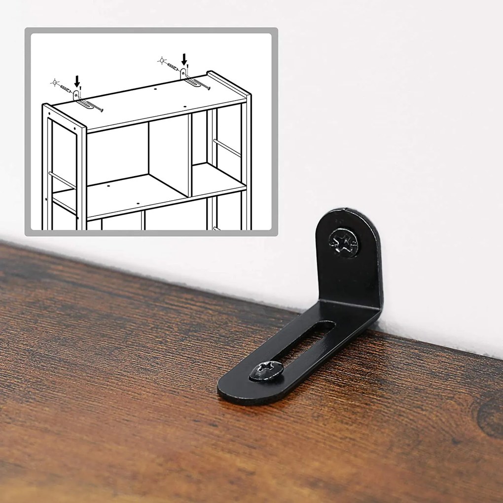 Knižnica so 4 policami a dvierkami, polica na knihy, rustikálna hnedá