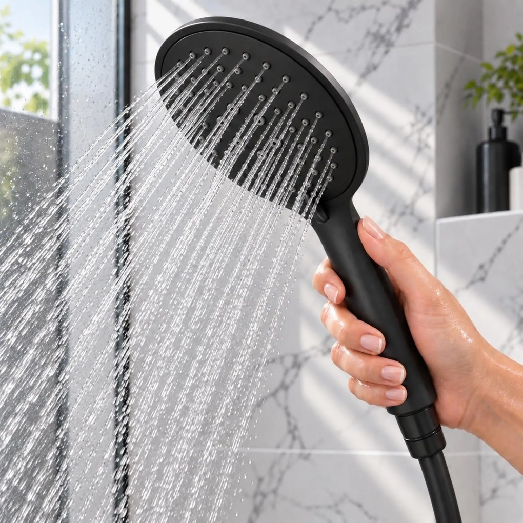 Erga Wemi, 3-funkčná ručná sprcha s hadicou 150 cm, 12,5 × 14 cm, čierna matná, ERG-YKA-BP.WEMI-BLK