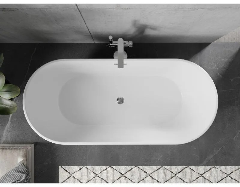 Mexen Flavia, voľne stojaca vaňa 160 x 75 cm, biela-čierna, chrómový prepad, 54031608075-01