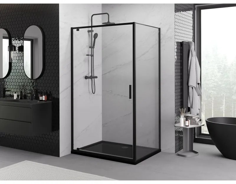 Mexen Exo, sprchovací kút s krídlovými dverami 90 x 95 cm, 6mm číre sklo, čierny profil, 8181-090-095-70-00