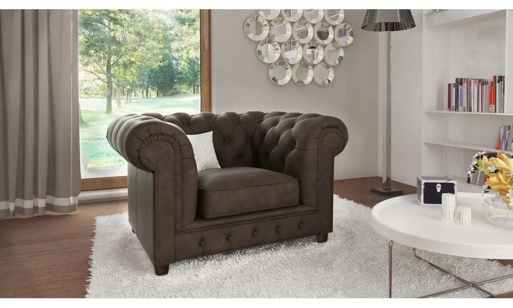 Tmavohnedé zamatové kreslo Cambridge - Ropez