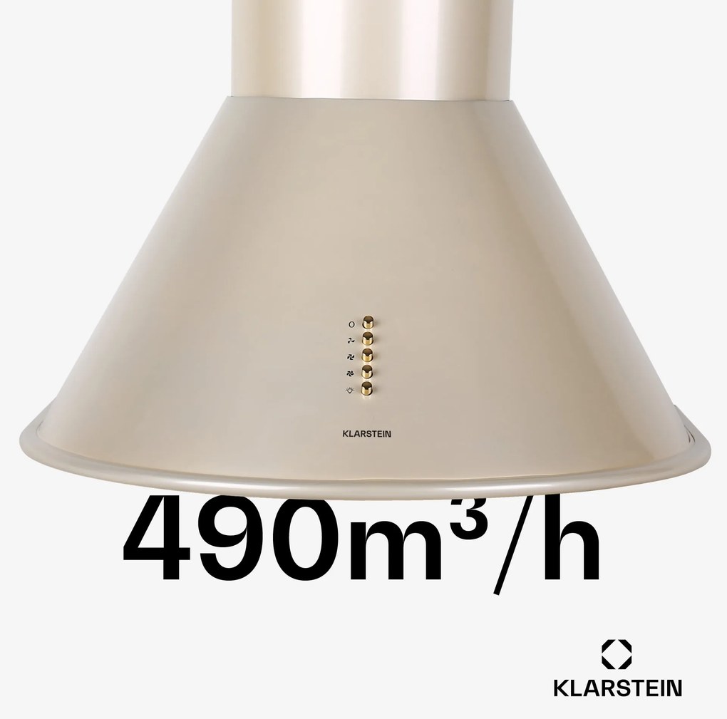 Klarstein Lumio, digestor, 60 cm, komínový, 490 m³/h, retro dizajn, nehrdzavejúca oceľ, champagne