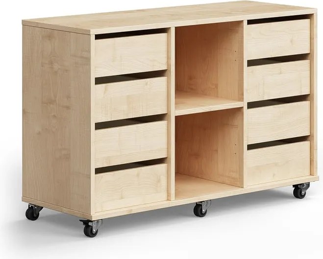 Študentská úložná skrinka CASPER, 8 zásuviek, 2 priehradky, breza