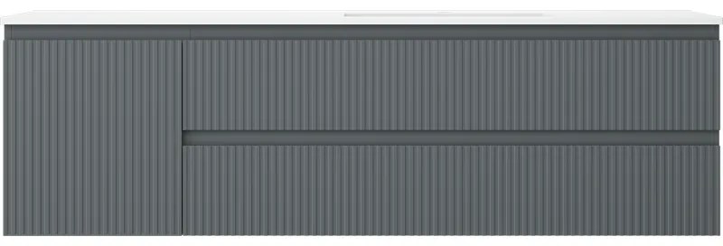 Mexen Rivel, kúpeľňová skrinka 160 cm s pravým umývadlom Otis, 2S, 1D, drážkovaná, grafitová/biela matná, 91A23-16047-3-BBFFF66-W18P01