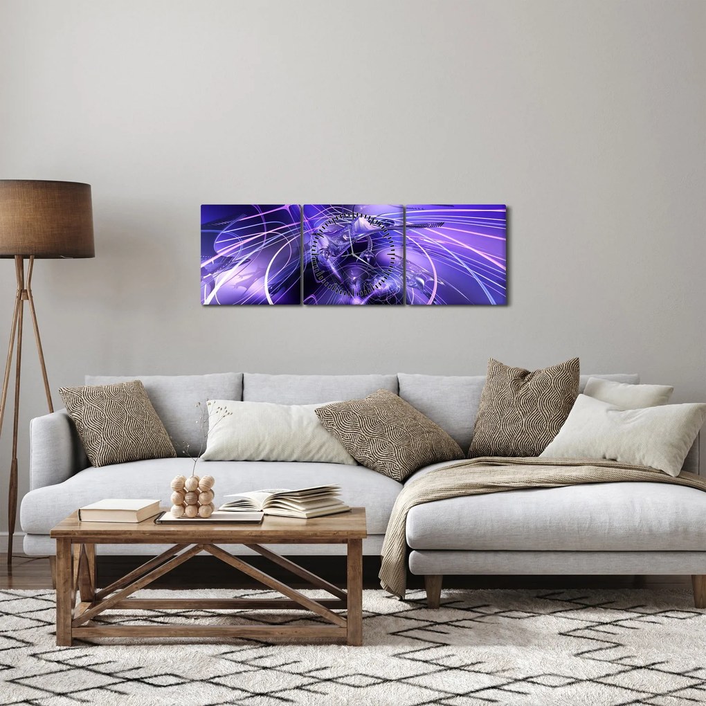 Obraz technické abstrakcie (s hodinami) (90x30 cm)