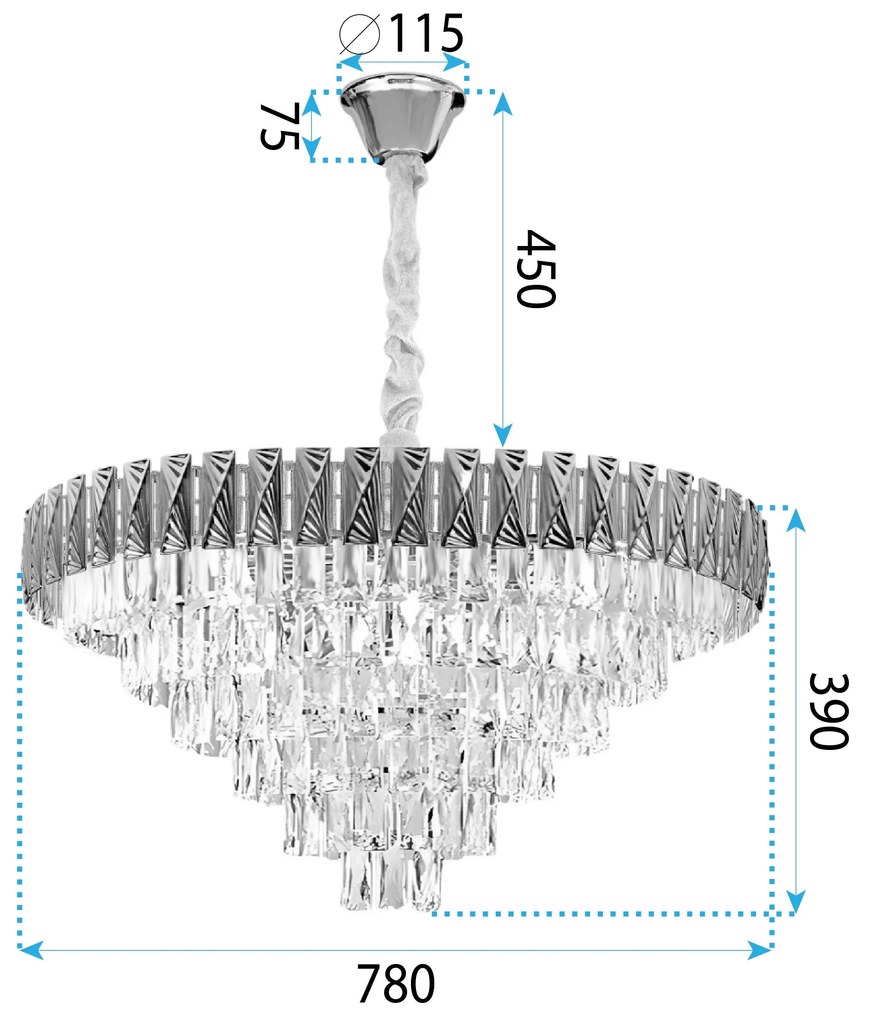 Toolight Toolight, závesné krištáľové svietidlo 80cm, 12xE14, G061-CP, zlatá, OSW-08995