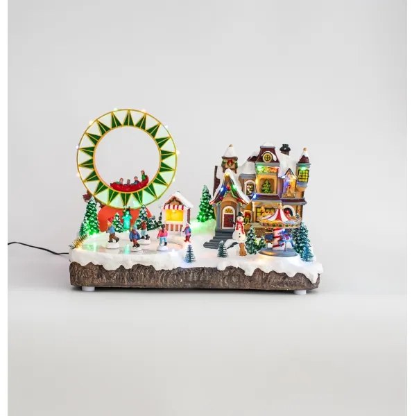 LED RGB Vianočná pohyblivá dekorácia s hudbou 30xLED/1,5W/230V zasnežená dedinka