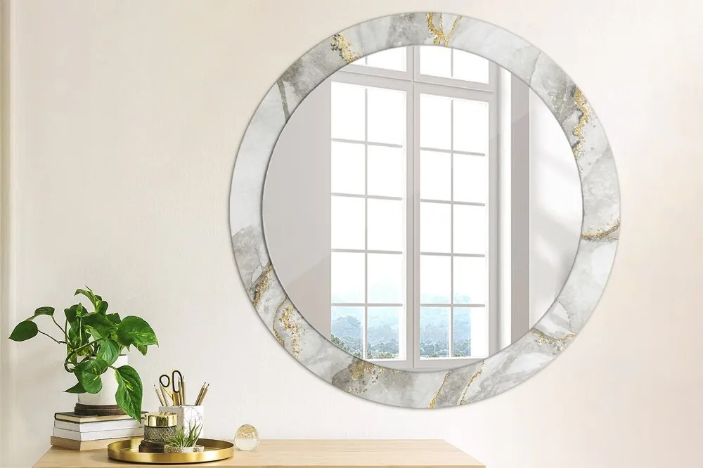 Okrúhle dekoračné zrkadlo s motívom Biele mramorové zlato fi 80 cm