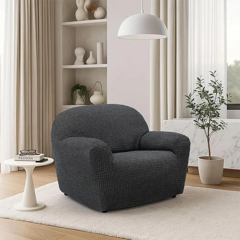 Super strečové poťahy RUBINIA antracitová kreslo (š. 70 - 110 cm)