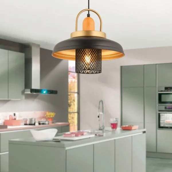 Závesný luster na lanku MONZA 1xE27/40W/230V pr. 32 cm čierna/zlatá