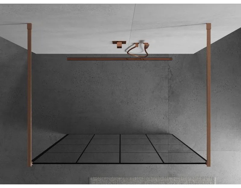 Mexen Kioto, sprchová zástena Walk-In 150 x 200 cm, 8mm sklo čierny vzor, medený matný profil, 800-150-002-65-77