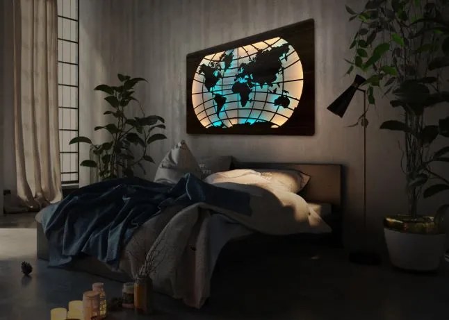Svietiaci obraz s mapou sveta RGBW
