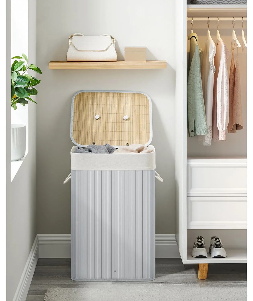 Koš na prádlo Luxo 72 l šedý/bambus