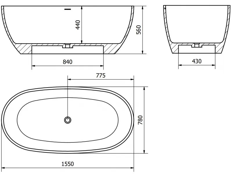 Mexen Torino, voľne stojaca vaňa z konglomerátu 155x78 cm, biela lesklá, 57271557810