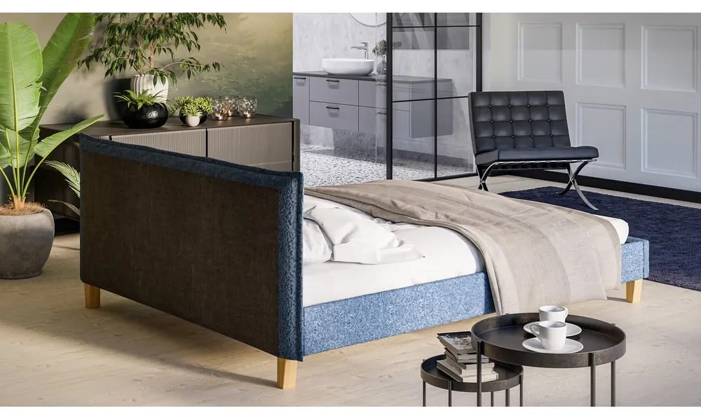Modrá čalúnená dvojlôžková posteľ s roštom 160x200 cm Tina - Ropez