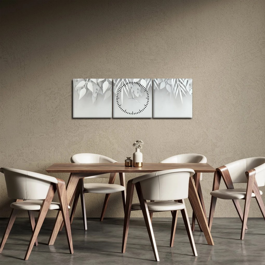 Obraz - Plastické listy (s hodinami) (90x30 cm)