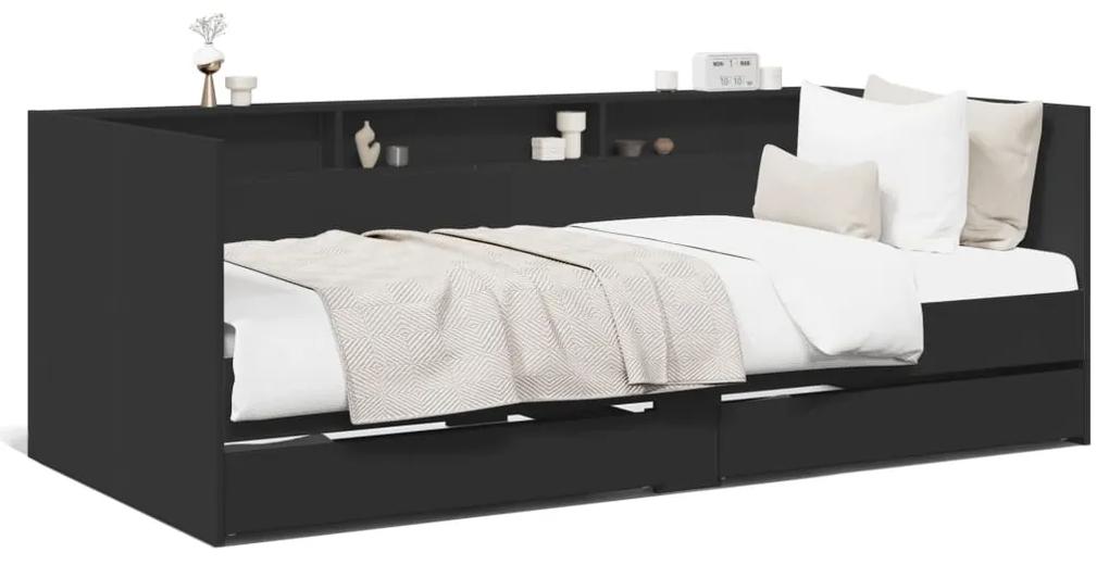 Denná posteľ so zásuvkami čierna 75x190 cm kompozitné drevo 3280861