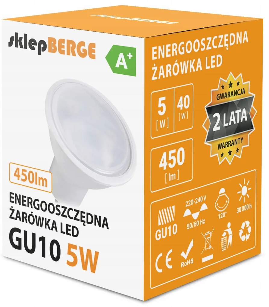 BERGE LED žiarovka - GU10 - 5W - 440Lm - teplá biela