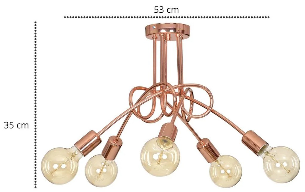 Stropné svietidlo Edison 5, medené telo svietidla