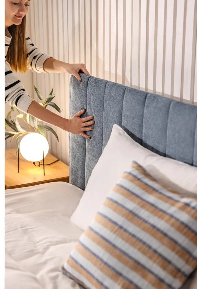 Modrá čalúnená dvojlôžková posteľ s úložným priestorom s roštom 160x200 cm Myra Slim Line – Bonami Selection