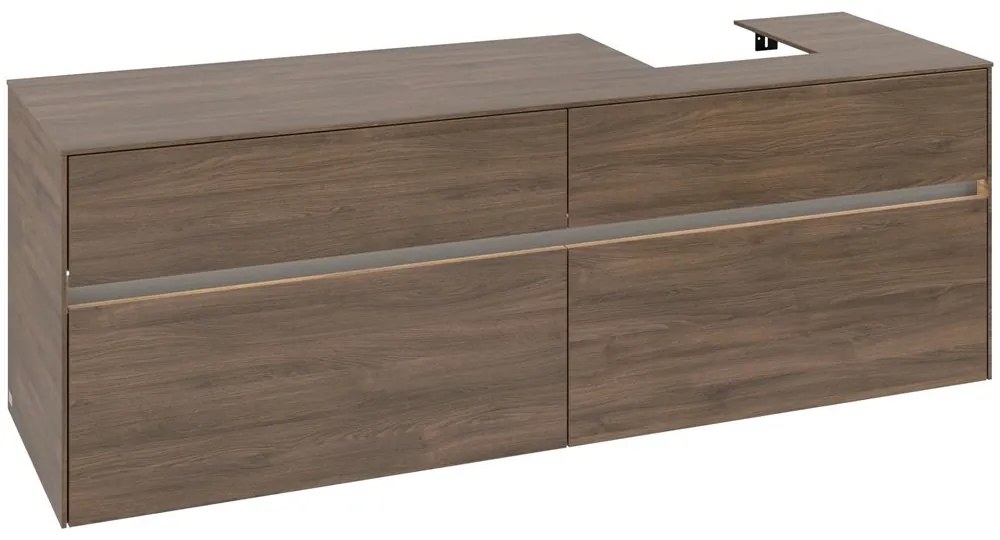 VILLEROY &amp; BOCH Collaro závesná skrinka pod umývadlo na dosku (umývadlo vpravo), 4 zásuvky, s LED osvetlením, 1600 x 500 x 548 mm, Arizona Oak, C106B0VH