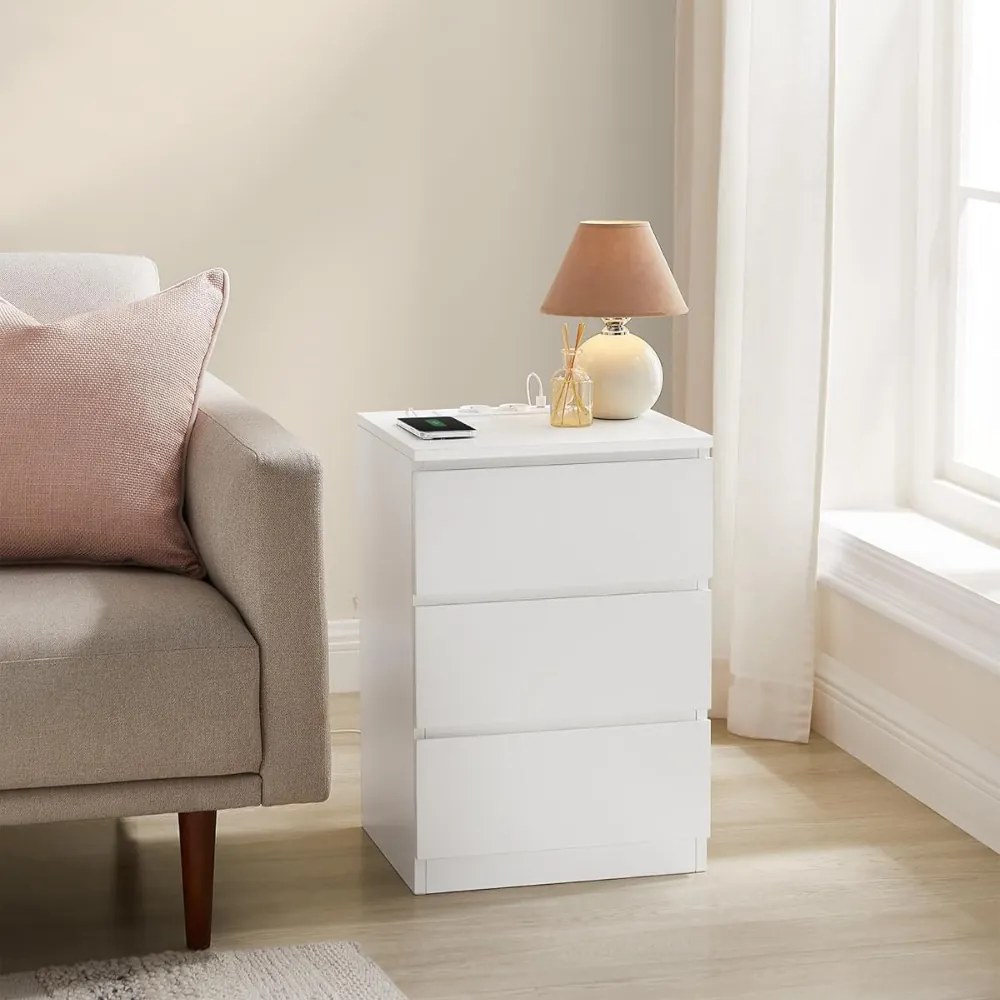 Vasagle Nočný stolík s funkciou nabíjania ZION, 35x40x59cm, biela