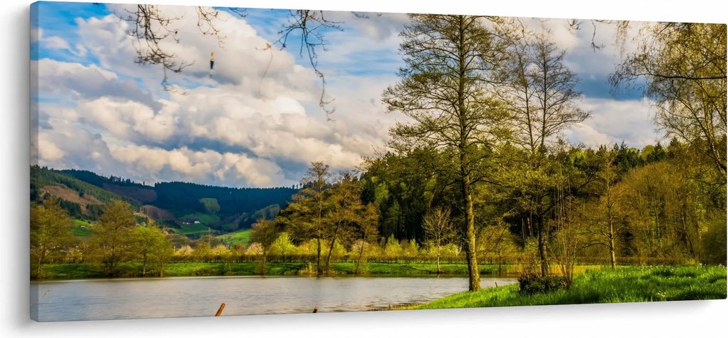 Obraz loďky pri jazere (120x50 cm)