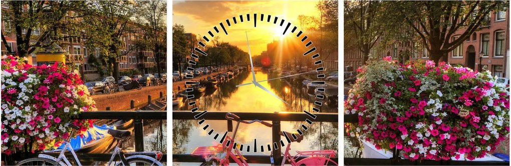 Obraz - Východ slnka v Amsterdame (s hodinami) (90x30 cm)