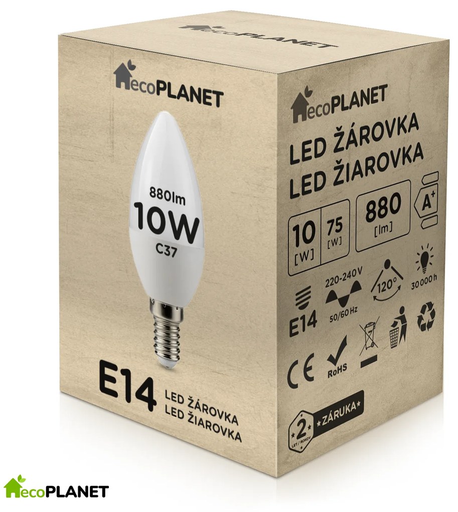 BERGE LED žiarovka - ecoPLANET - E14 - 10W - sviečka - 880Lm - neutrálna biela