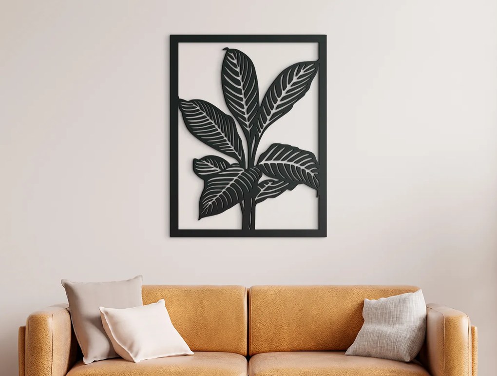 drevko Vyrezávaný obraz Rozprestreté listy Rozmer obrazu: 42 x 32,5 cm, Farba dekorácie: Čierna