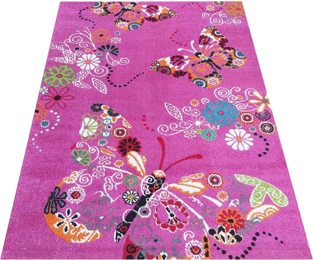 DY Detský ružový koberec s motýľmi Bella 114 Rozmer: 200x290 cm