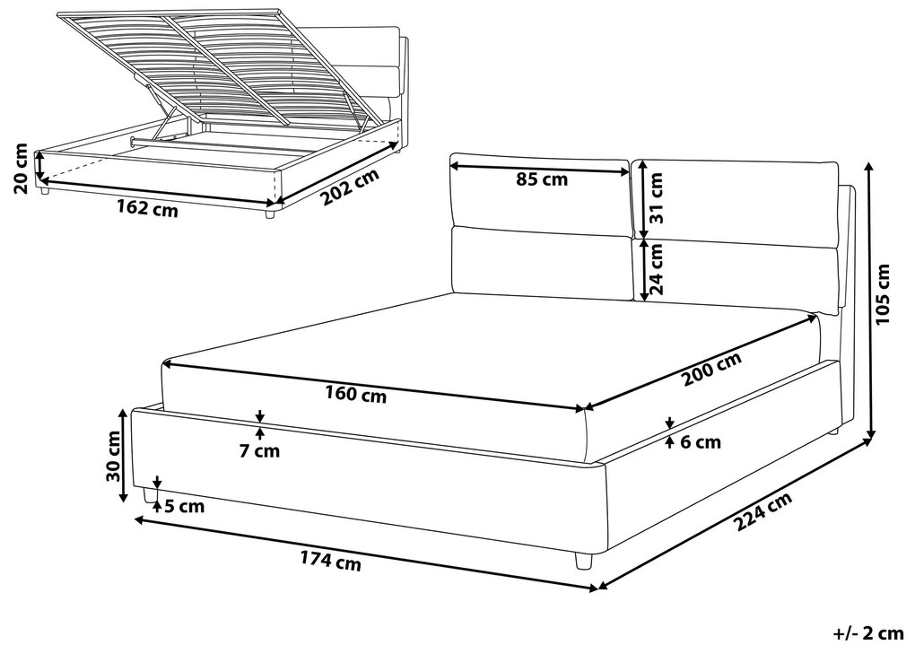Zamatová posteľ s úložným priestorom 160 x 200 cm svetlosivá BATILLY Beliani