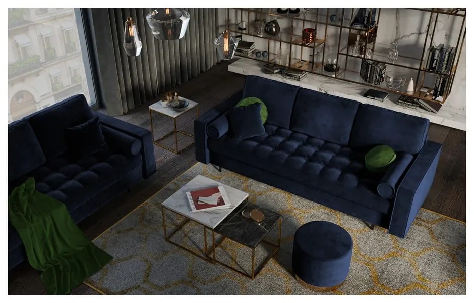 Modrá zamatová rozkladacia pohovka Milo Casa Santo