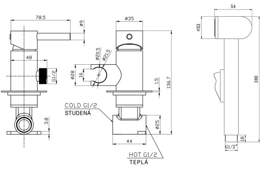 Aqualine - Bidetová batéria so sprškou na podomietkovú inštaláciu matná čierna
