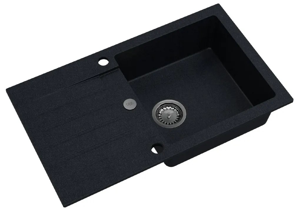 Sink Quality Natalie, kuchynský granitový drez 770x450x170 mm + chrómový sifón, čierna škvrnitá-BROCADE, SKQ-NAT.B.1KDO.X