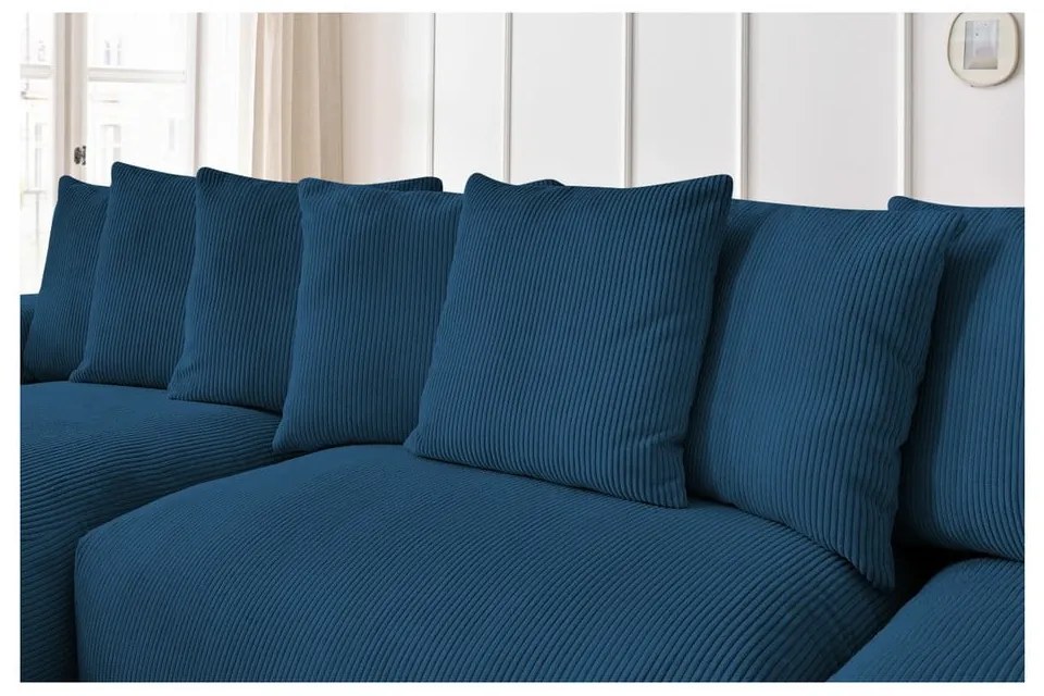 Tmavomodrá menčestrová rohová pohovka Voltaire – Bobochic Paris