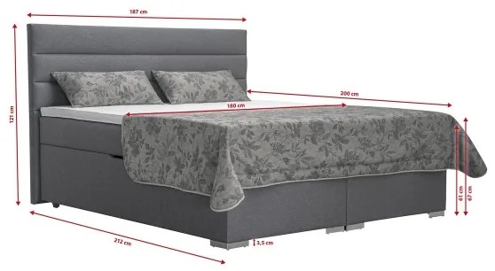 Čalúnená posteľ NEW BOLERO 180x200 cm, sivá, s úložným priestorom a matracami vrátane topperu