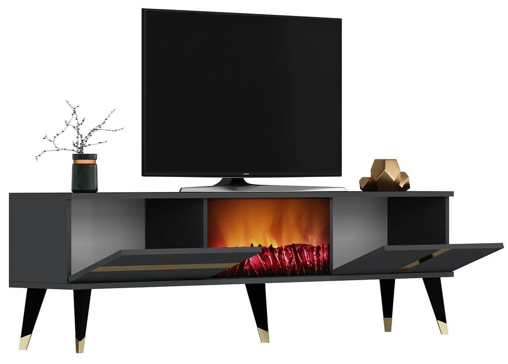 TV stolík/skrinka s krbom Vekika 3 (antracit + zlatá) . Akcia -18%. Vlastná spoľahlivá doprava až k Vám domov. 1095527