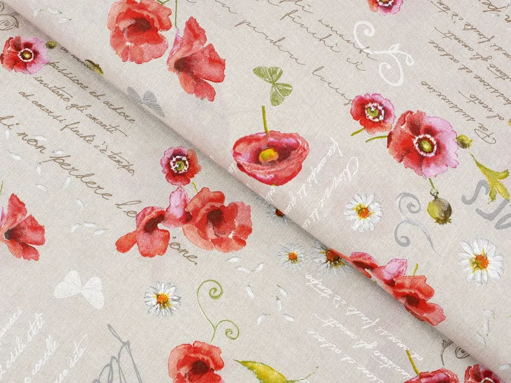 Biante Dekoračný oválny obrus Porto PRT-022 Vlčie maky a margaréty na režnom 130x220 cm