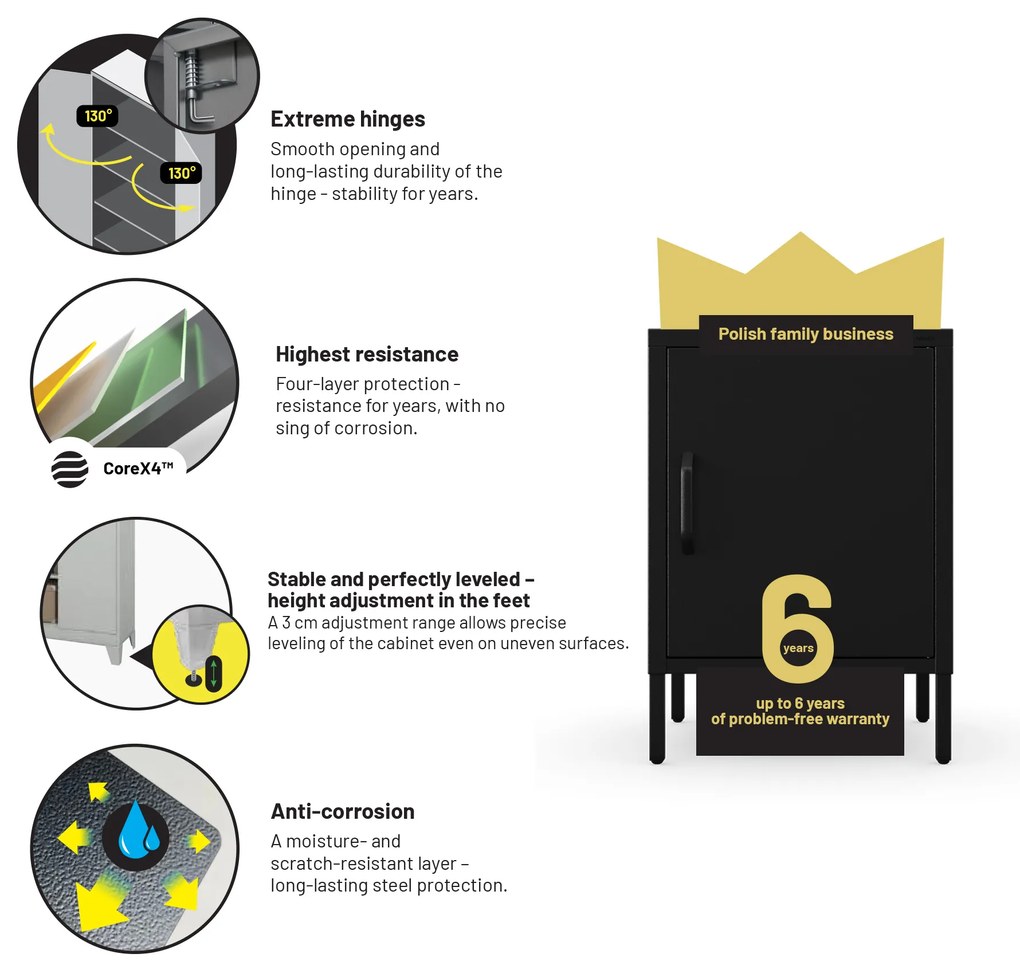 Čierny nočný stolík kovový MIA Modern 424 x 595 x 400 mm