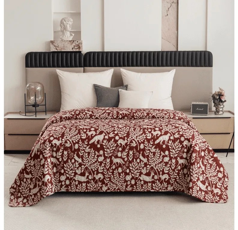 Prehoz na posteľ FOREST ANIMALS, hnedý Rozmer: 170 x 210 cm