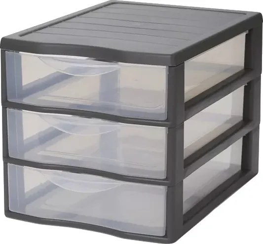 SUNDIS 2. akosť - Úložný box s 3 zásuvkami, antracit, OFFICEMIX A4 3A