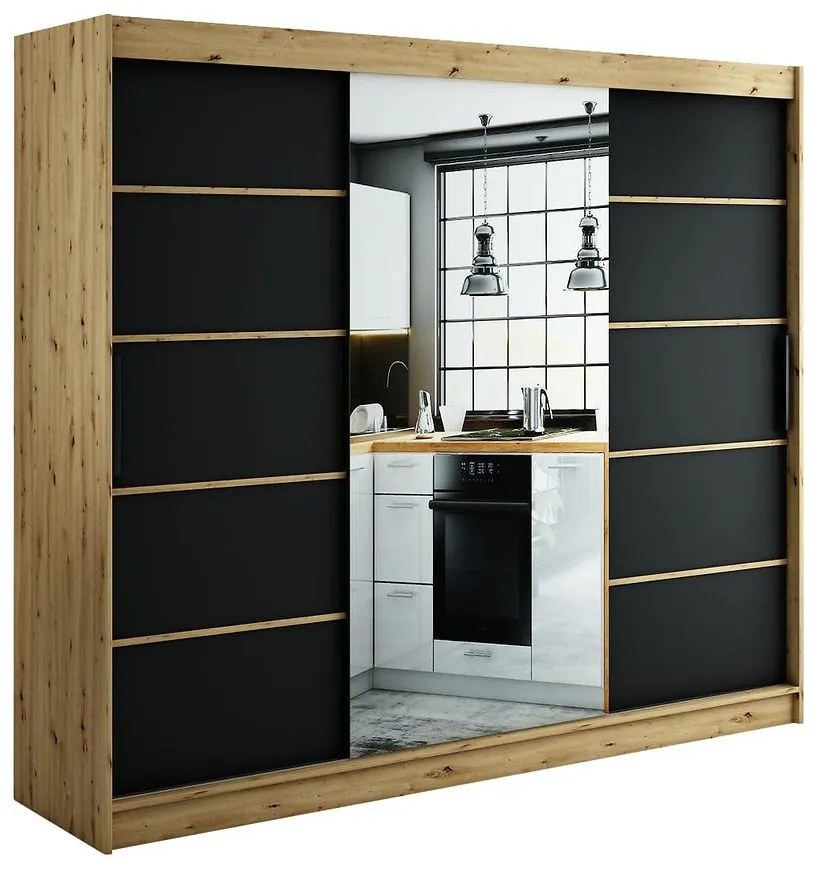 Skriňa Halifax V2 250 Dub Artisan/čierna/Zrkadlo