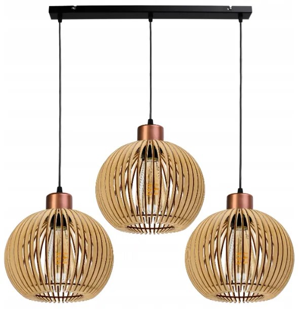 BERGE Stropné LED svietidlo s lúčom - 3xE27 WOOD - meď