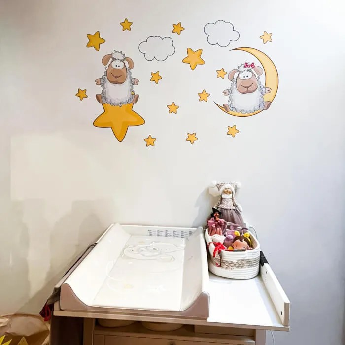 Nálepky na stenu- Ovečky s hviezdami