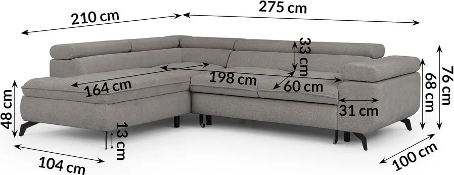 Svetlosivá ženilková rohová pohovka (ľavý roh/do L) Marbeya – Ropez