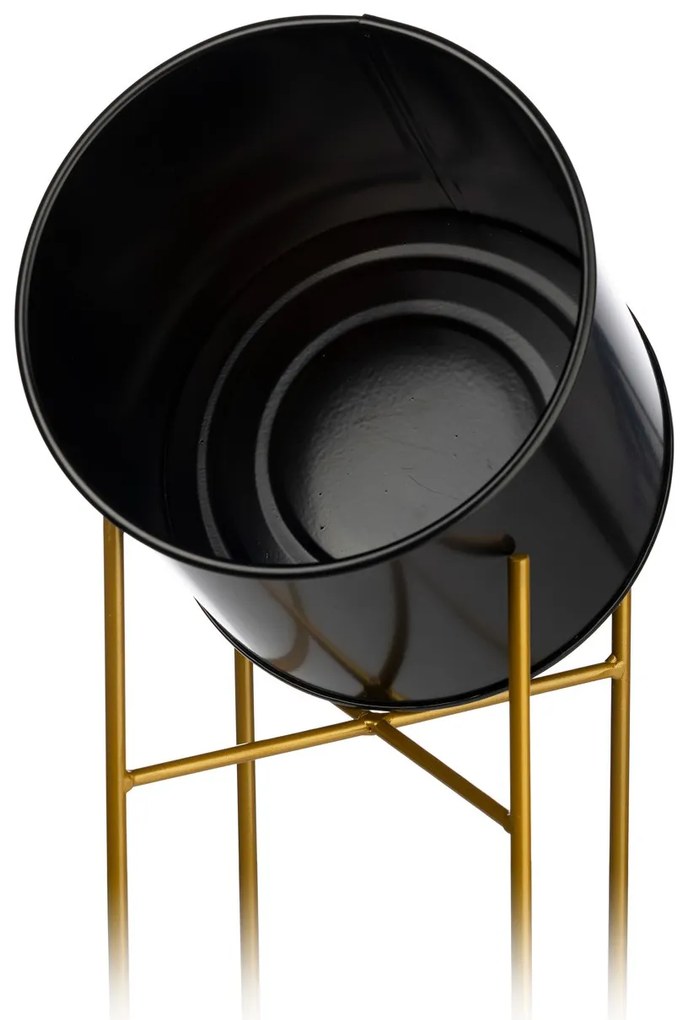 KOVOVÝ KVETINÁČ SO STOJANOM GLAMOUR 55X24 CM ČIERNA/ZLATÁ