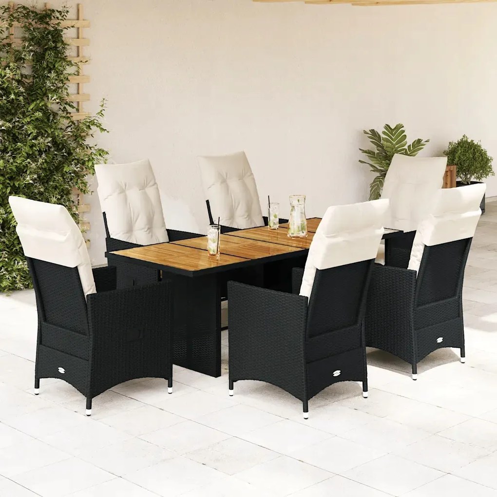 vidaXL 7-dielna záhradná jedálenská súprava a vankúše čierna polyratan